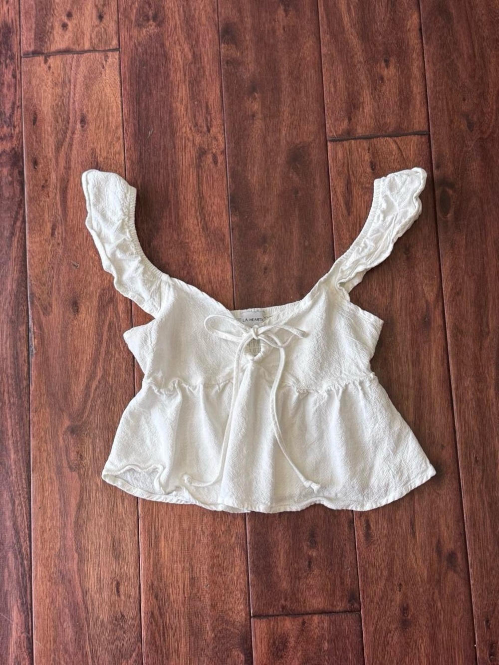 L.A. Hearts White Ruffle Peplum Crop Top XS